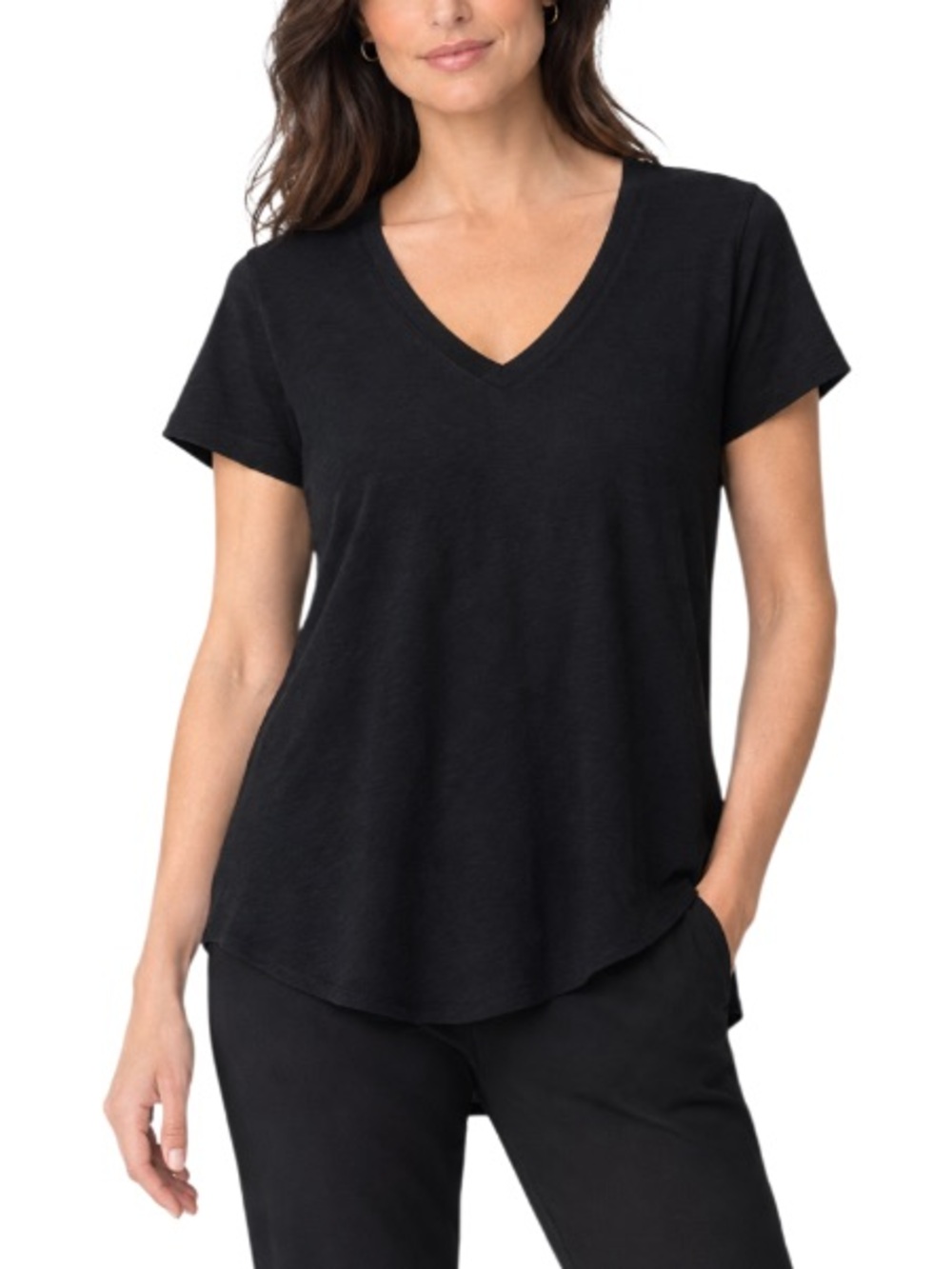 Eileen Fisher Black V Neck Short Sleeve T Shirt
